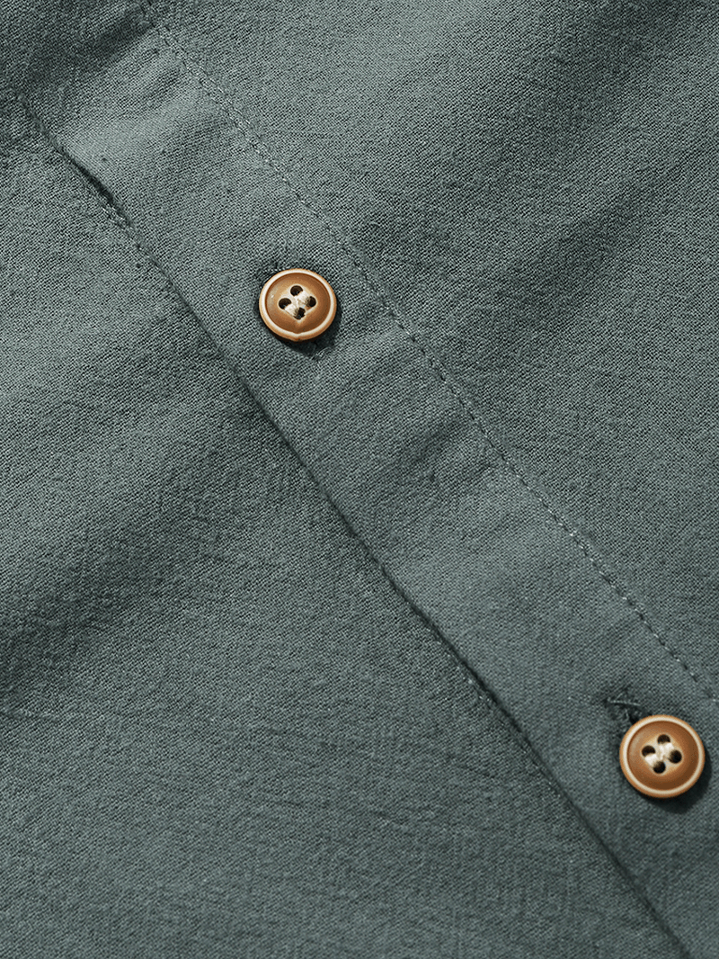 Mens Plain Basic Style Solid 100% Cotton Short Sleeve Henley Shirt - MRSLM
