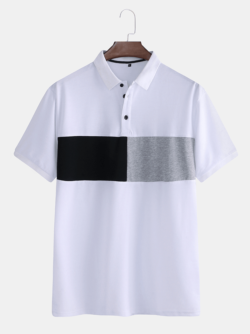 Mens Color Matching Short Sleeved Casual Fashion Cotton Golf Shirt - MRSLM