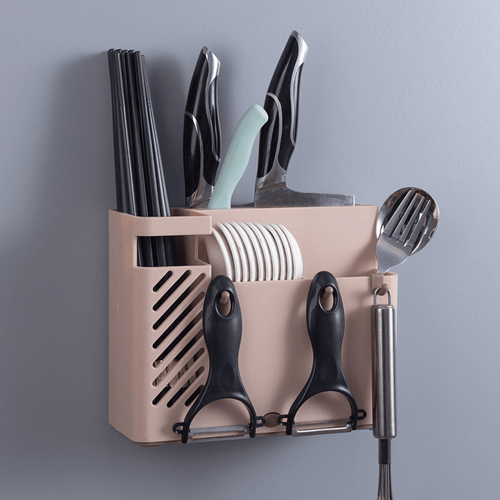 Creative Multifunction Kitchen Storage Organization Drain Chopstick Cage Wall Mounted Spoon Fork Racks Holder - MRSLM
