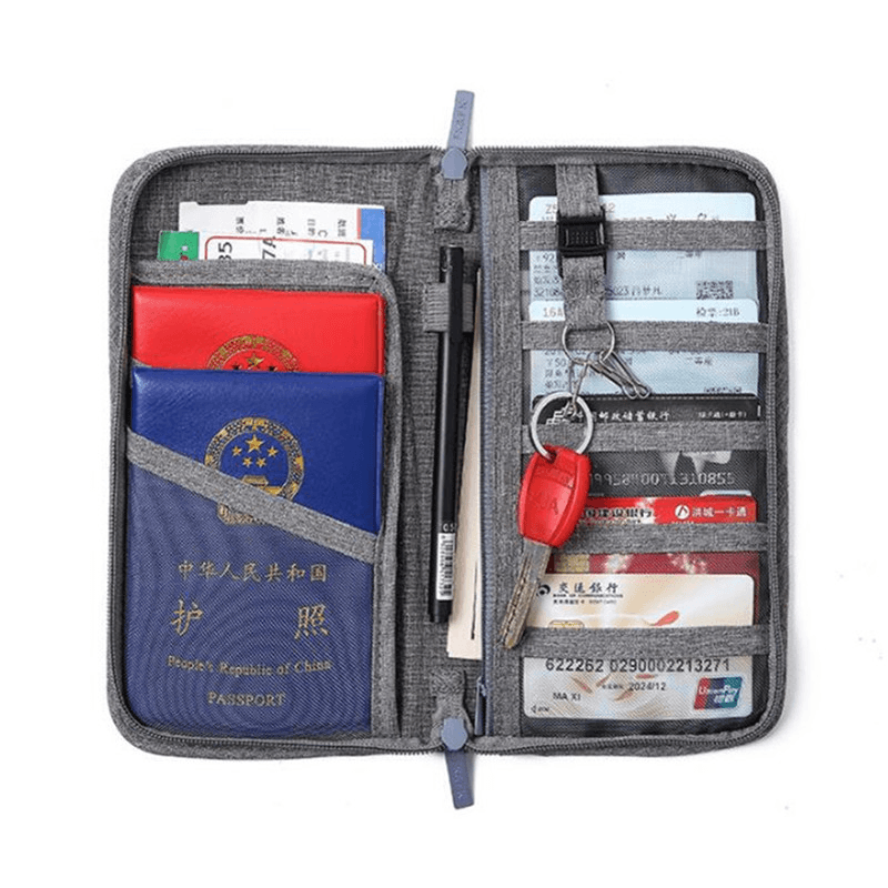 Men Women Passport Holder Multi-Function Document Bag Travel Credit Card Wallet Organizer Storage Sports Bags - MRSLM