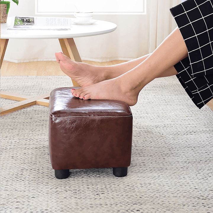 PU Soft Foot Stool Change Shoes Bench Small Ottoman Footrest Footstool Rectangular Seat Stool Home Supplies - MRSLM
