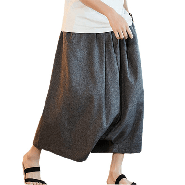 Chinese Style Casual Breathable Wide Leg Pants Fashion Men'S Large Size Calf-Length Pants - MRSLM