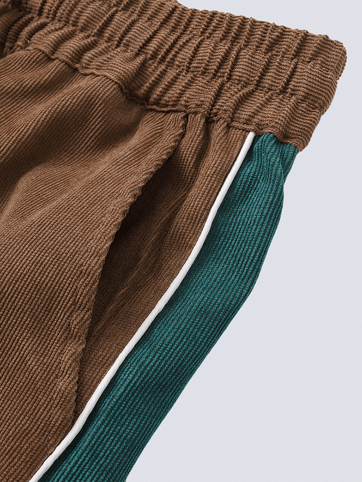 Corduroy Mens Side Stripe Pocket Drawstring Beam Feet Casual Pants - MRSLM