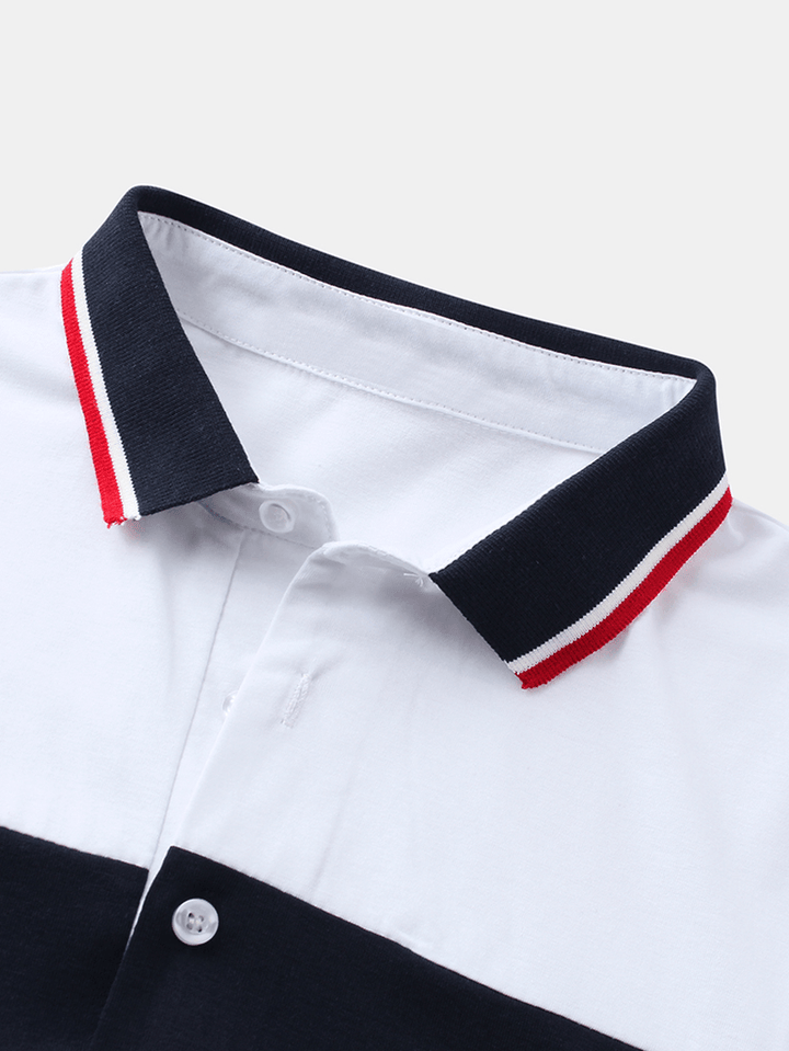 Mens Patchwork Color Splice Casual Short Sleeve Golf Shirt - MRSLM
