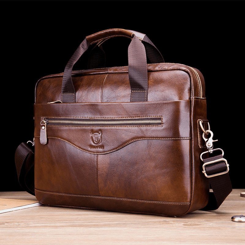 Bullcaptain Men Genuine Leather Handbag Business Bag Large Capacity Laptop Bag for Office - MRSLM