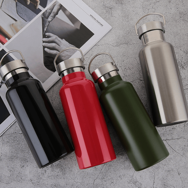 500Ml 600Ml 800Ml Water Bottle 304 Stainless Steel Wide Mouth Vacuum Cup with Outdoor Carabiner - MRSLM