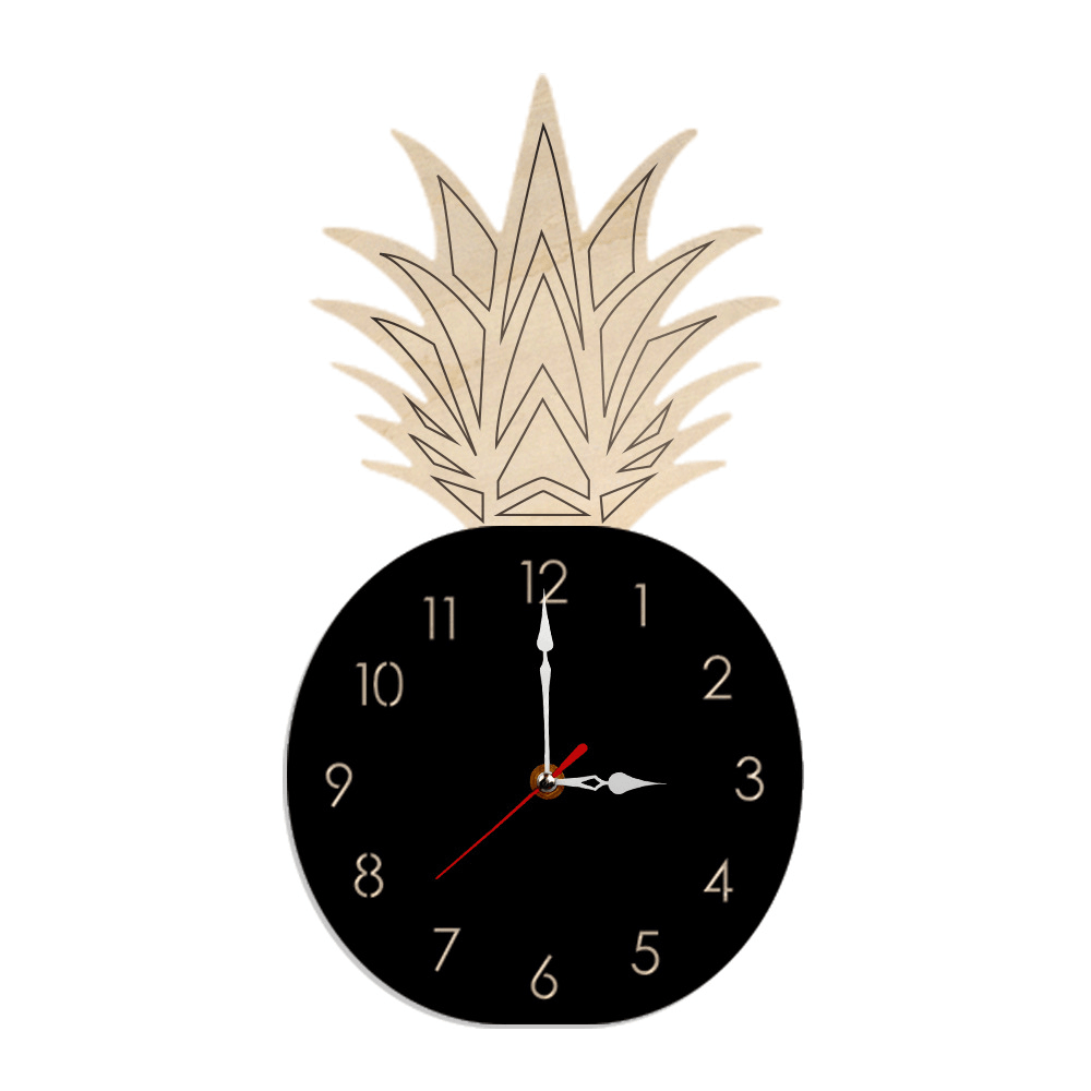 Creative Fruit Pineapple Wall Clock Acrylic Wood Clock for Livingroom Children Bedroom Cartoon Decorative - MRSLM
