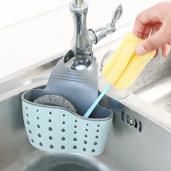 Kitchen Sponge Drain Holder Suction Cup Sink Shelf Soap Sucker Storage Rack Basket Wash Cloth - MRSLM