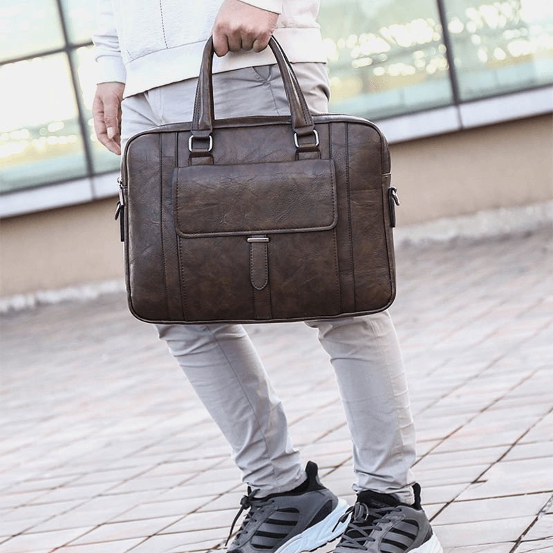 Men PU Leather Multifunction Multi-Pocket Vintage Messenger Bag Crossbody Bag Handbag Shoulder Bag - MRSLM