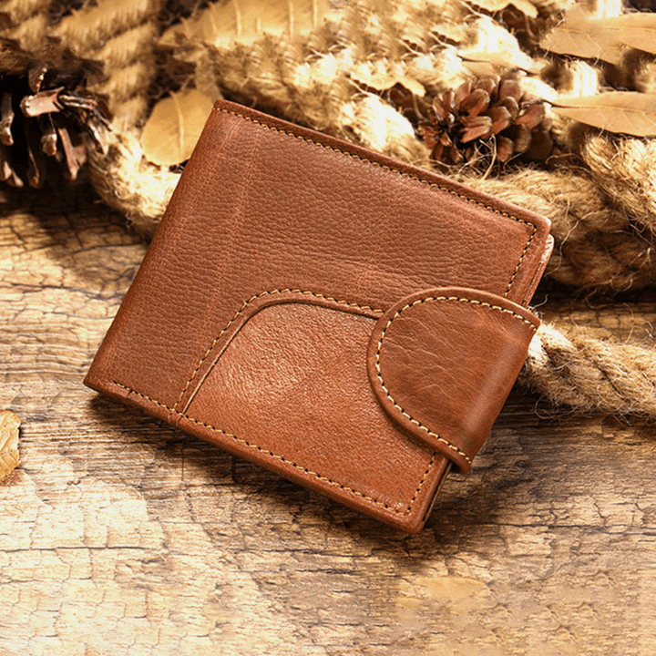 Men Genuine Leather Bifold RFID Anti-Theft Multi-Card Slot Retro Casual Card Holder Coin Wallet - MRSLM