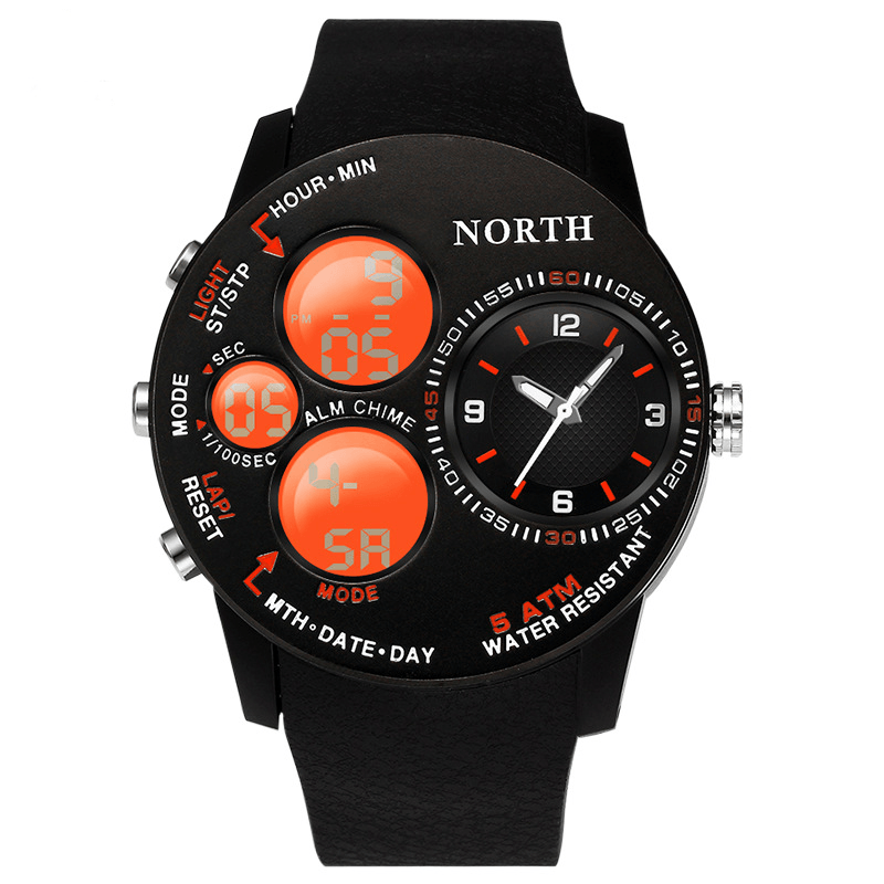 Fashion Casual Men Digital Watch 5ATM Waterproof Luminous Week Date Display Stopwatch Dual Display Watch - MRSLM