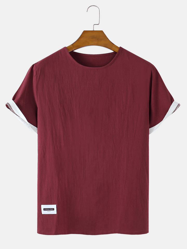 Solid Color Short Sleeve Cotton & Linen Breathable T-Shirts - MRSLM
