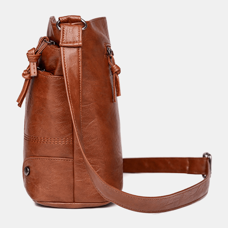 Women PU Leather Large Capacity Retro 6.3 Inch Multi-Pocket Phone Bag Soft Crossbody Bags Shoulder Bag - MRSLM