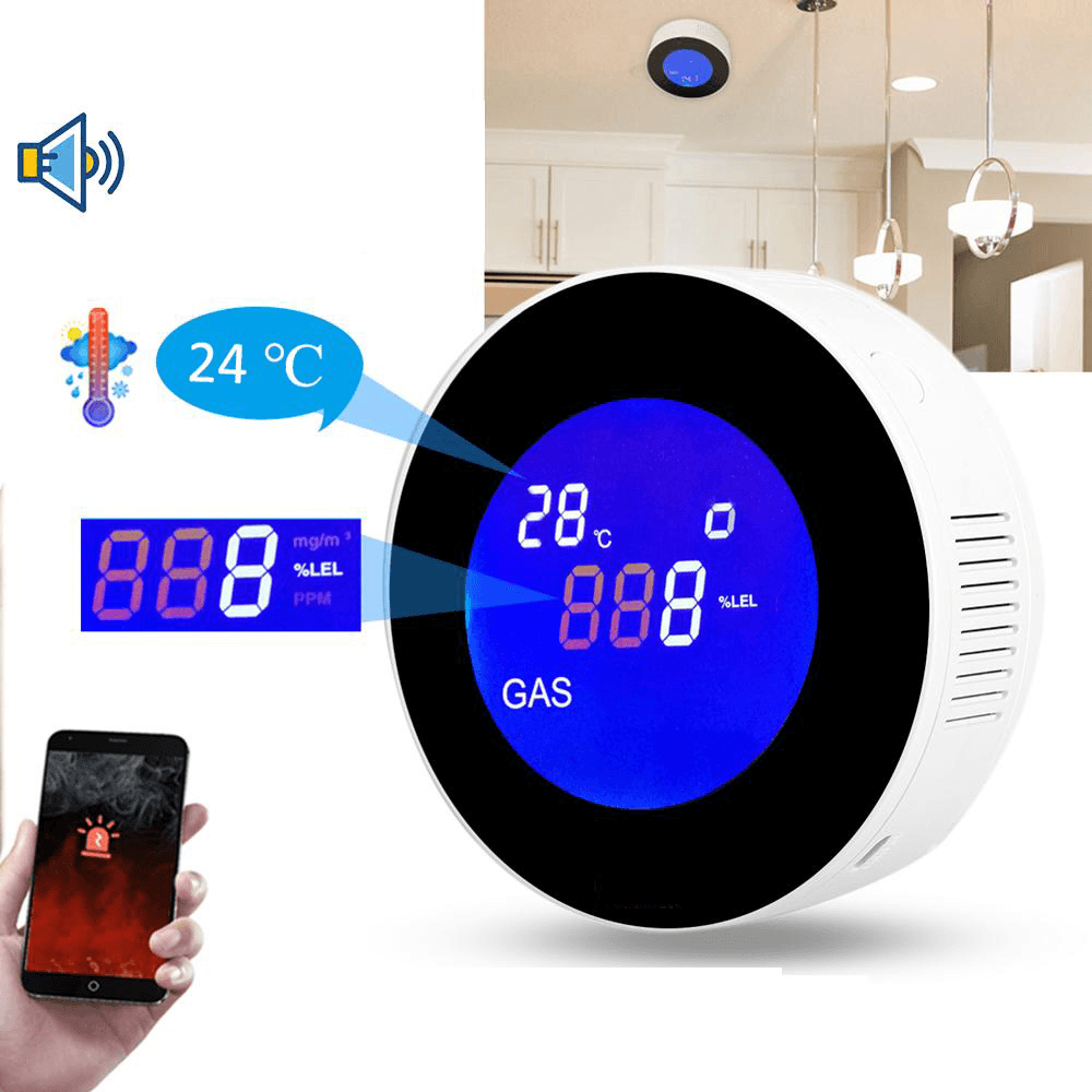Wifi Smart Natural Gas Alarm Sensor with Temperature Function Combustible Gas Leak Detector LCD Display Smart Life - MRSLM