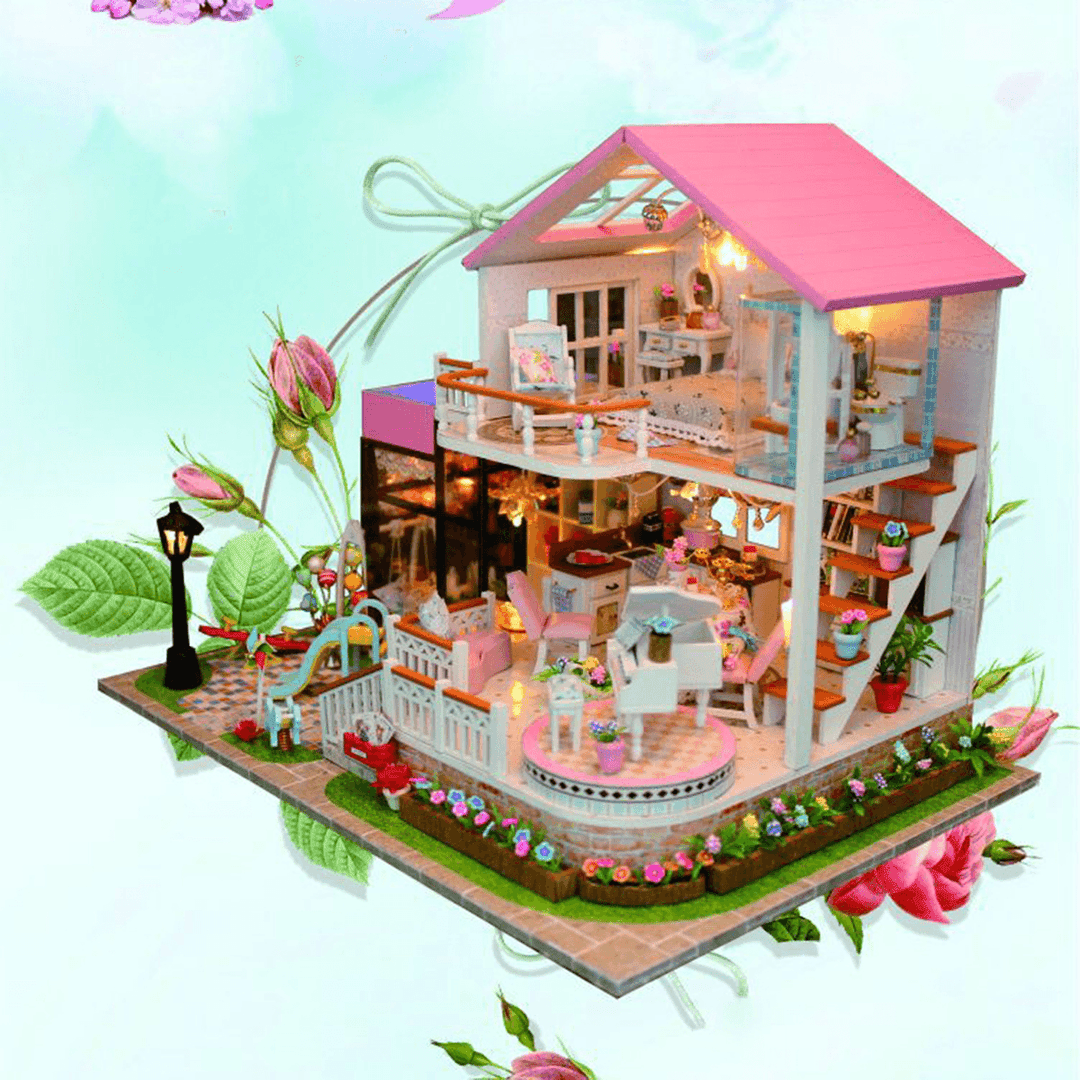 Hongda DIY Cabin Hand-Assembled Doll House with LED Light Home Decor Model Toys - MRSLM
