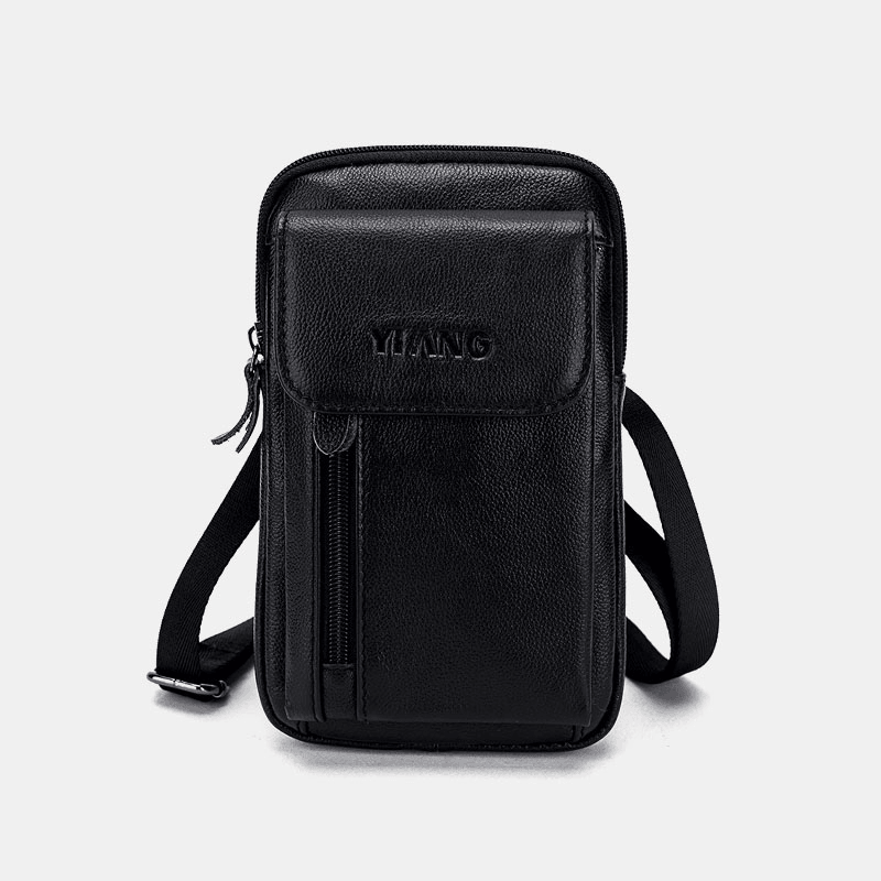 Men Genuine Leather 6.3 Inch Phone Holder Belt Bag Crossbody Bag - MRSLM