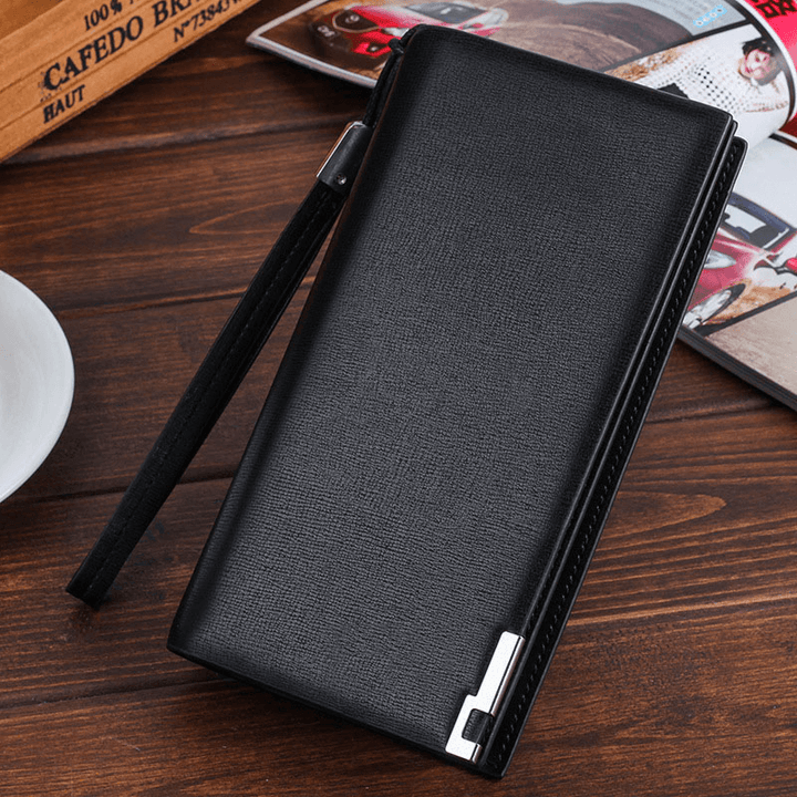 Men Faux Leather Long Simple Zipper Wallet Multi-Card Holder Zipper Phone Bag - MRSLM