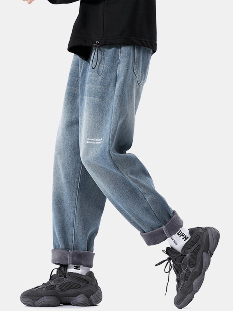 Mens Thicken plus Velvet Distressed Casual Loose Warm Jeans - MRSLM