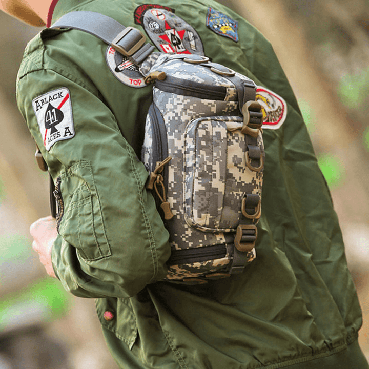 Men Canvas Camouflage Outdoor Tactical Sport Riding Waist Bag Shoulder Bag Chest Bag - MRSLM