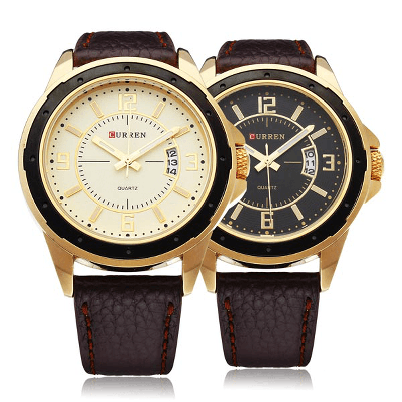 CURREN 8124 Black Gold Date Sport Leather round Men Wrist Watch - MRSLM