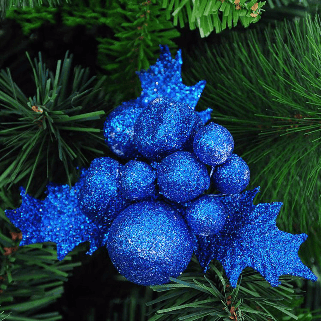 Christmas Xmas Glitter Holly Leaves Berries Christmas Tree Decoration - MRSLM