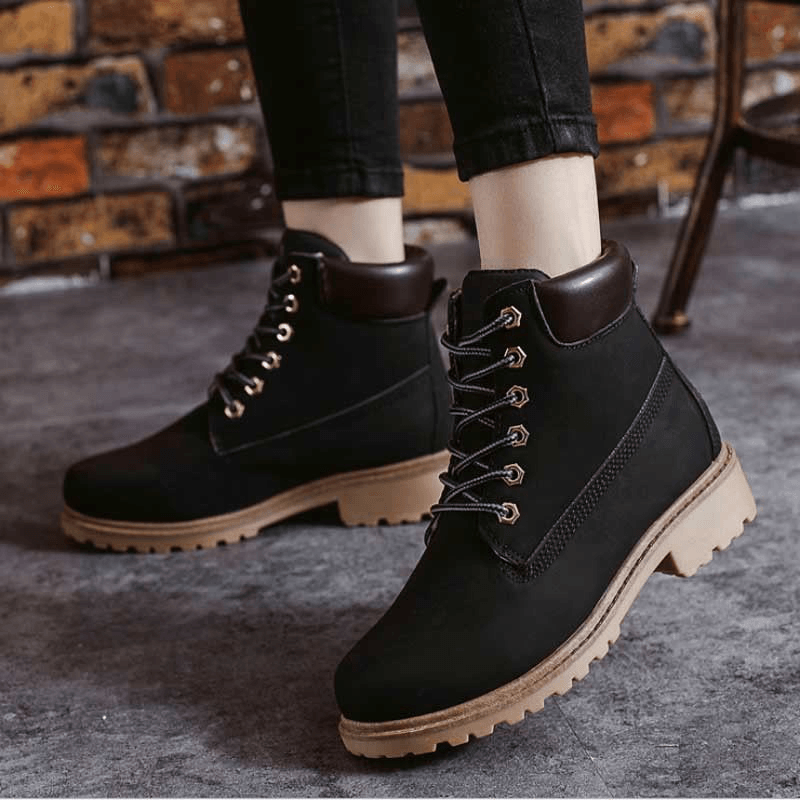 Women Fur Lining Lace up Outdoor Winter Casual Snow Ankle Boots - MRSLM