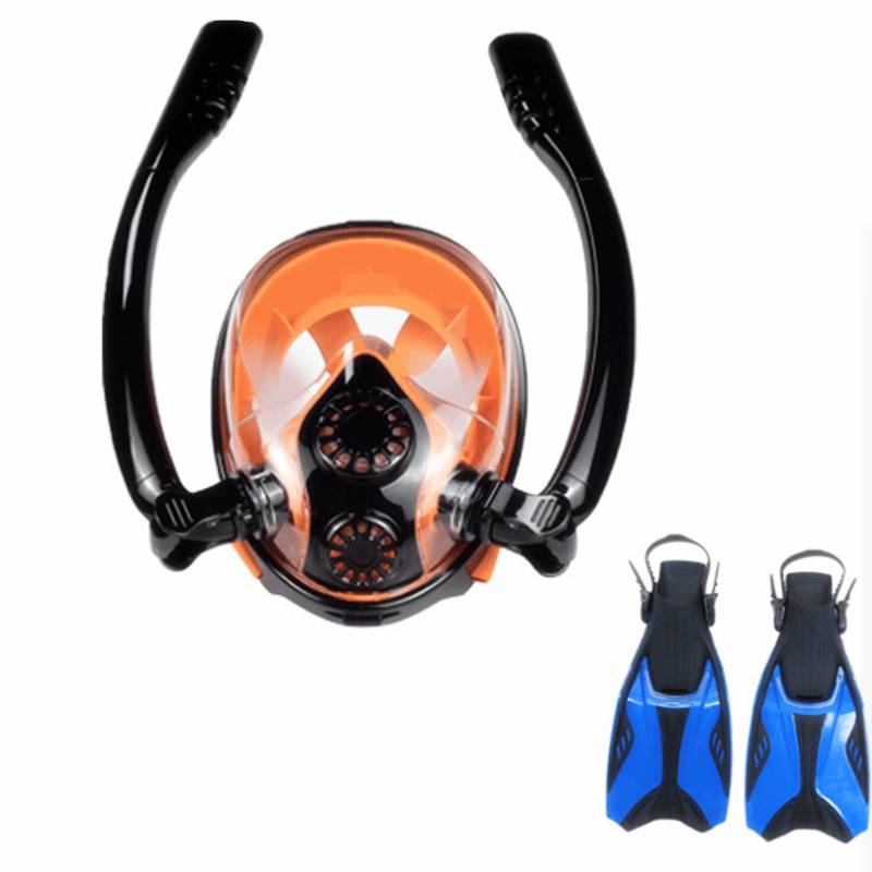 Scuba Diving Snorkel Mask Set anti Fog Underwater Breathable Full Face Snorkeling Mask with Swimming Fins - MRSLM
