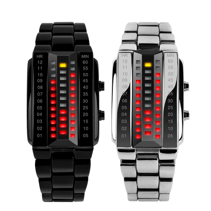 SKMEI 1013 Fashionable Creative Couple LED Display Watch Full Steel Band Digital Watch - MRSLM