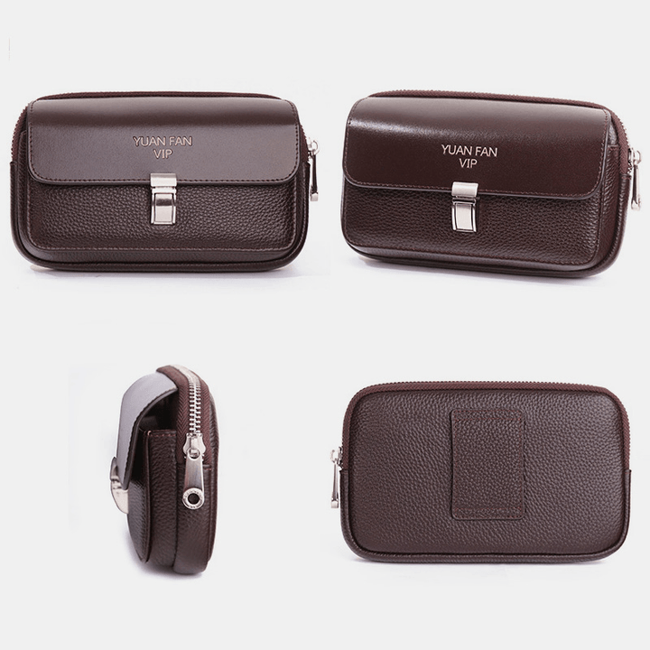 Men Retro Horizontal Soft Leather Multifunction Large Capacity 6/6.5 Inch Phone Bag Belt Bag Waist Bag - MRSLM