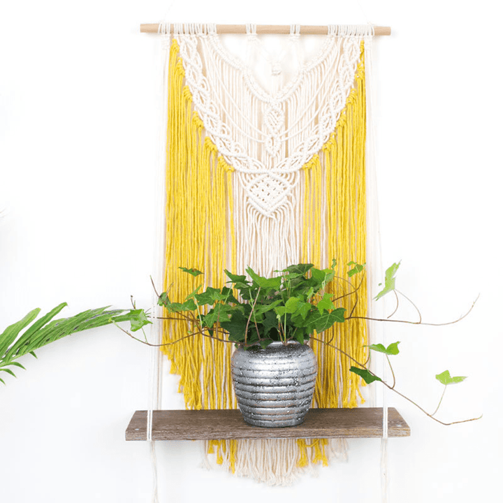 Wall-Mounted Lace Woven Macrame Plant Hanger Wall Cotton Rope Tapestry Shelf - MRSLM
