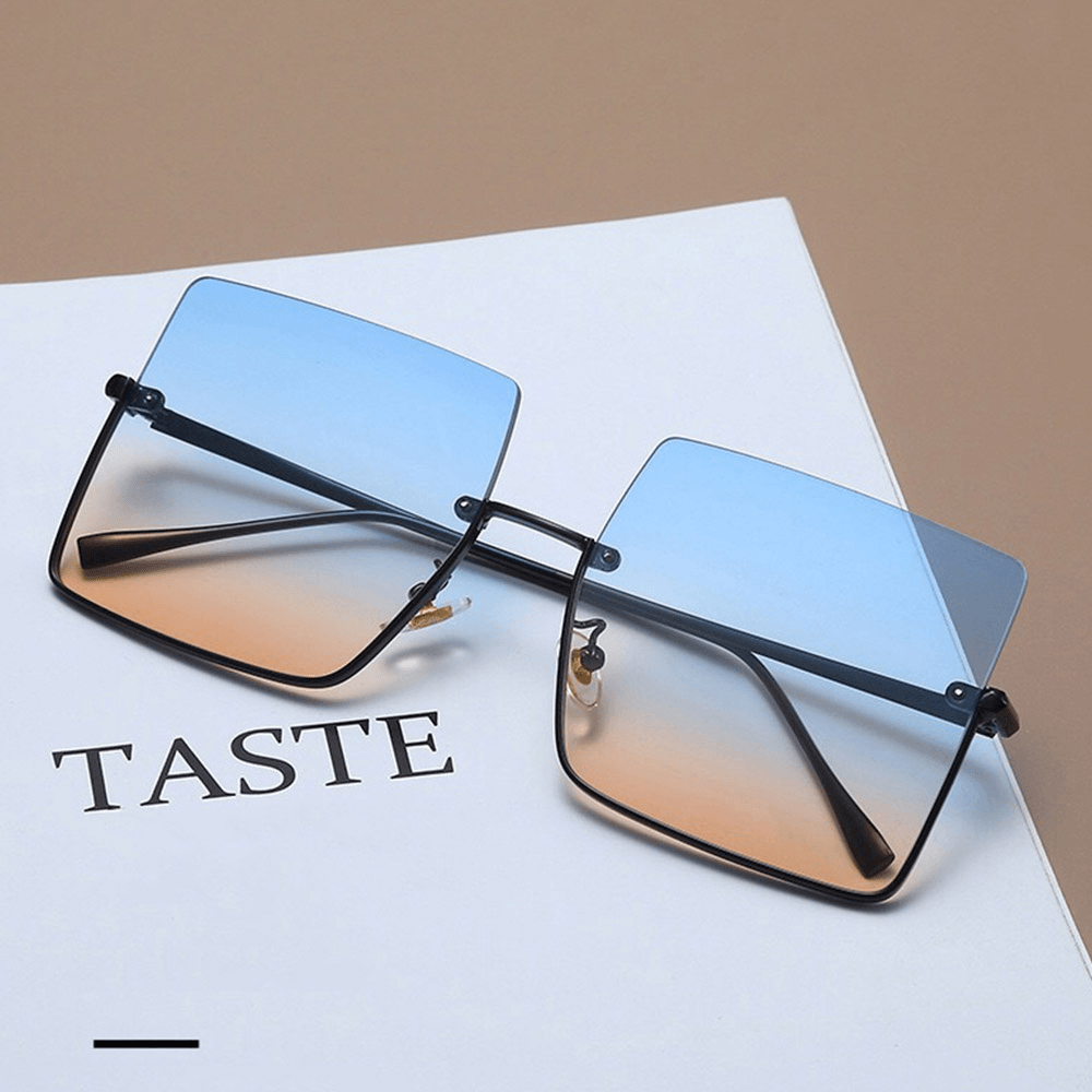 Unisex Oversized Metal Half-Clad Square Frame Narrow Glasses Legs Anti-Uv Fashion Sunglasses - MRSLM