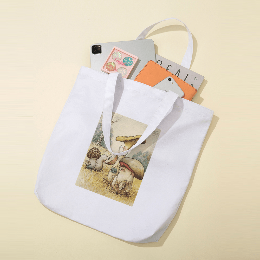 Women Polyester Cartoon Mushroom Pattern Print Handbag Shoulder Bag Tote - MRSLM