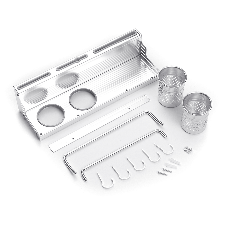 Space Aluminum Kitchen Rack Double Cup Chopstick Holder Seasoning Wall Mount Storage for Kitchen Arrangement - MRSLM