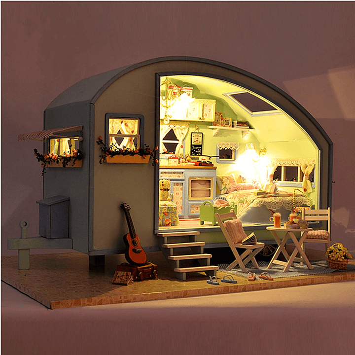 Cuteroom A-016 Time Travel DIY Wooden Dollhouse Miniature Kit Doll House LED Music Voice Control - MRSLM