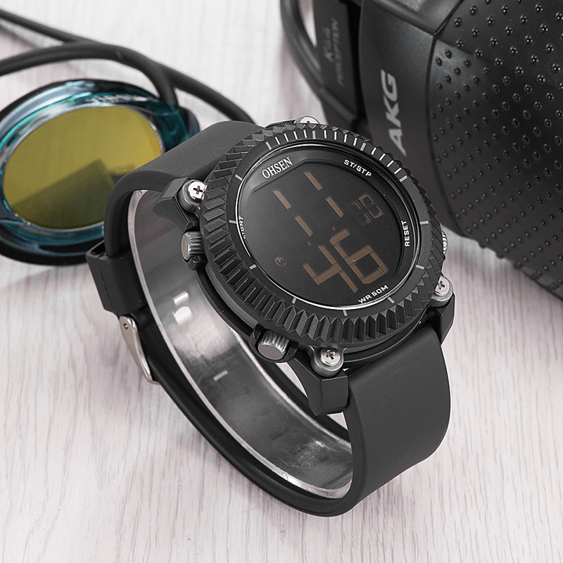OHSEN 1710 Digital Watches Stopwatch Alarm Military Sport Swimming Men LED Watch - MRSLM