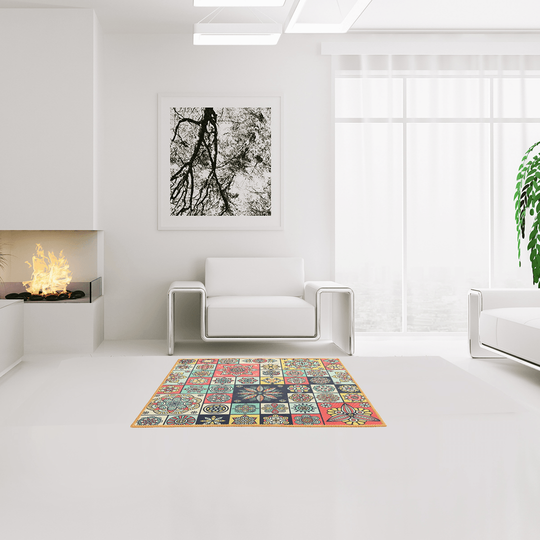 Polyester Carpet Rug Bedside Rug Geometric Floor Mat Living Room Bedroom Carpet for Home Decor - MRSLM