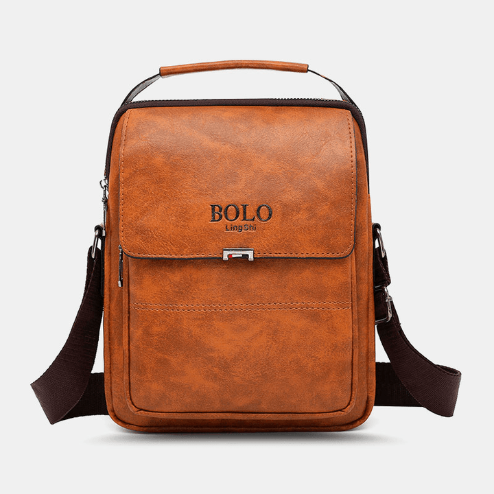 Men PU Leather Vintage Texture Large Capacity Zipper Decor Crossbody Bag Shoulder Bag Handbag - MRSLM