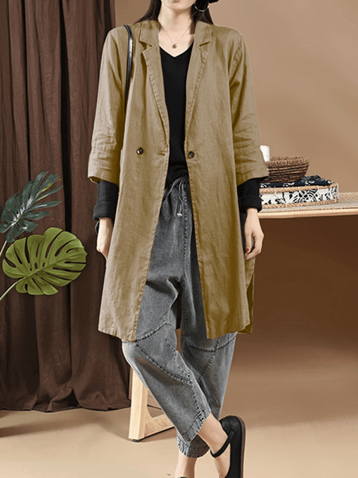 Womens Casual Loose Long Sleeve Cotton Trench Coats - MRSLM