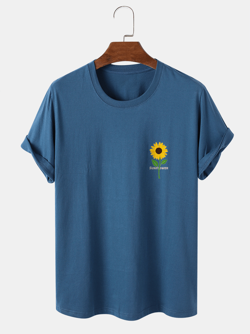 Mens Sunflower Print round Neck Short Sleeve T-Shirt - MRSLM
