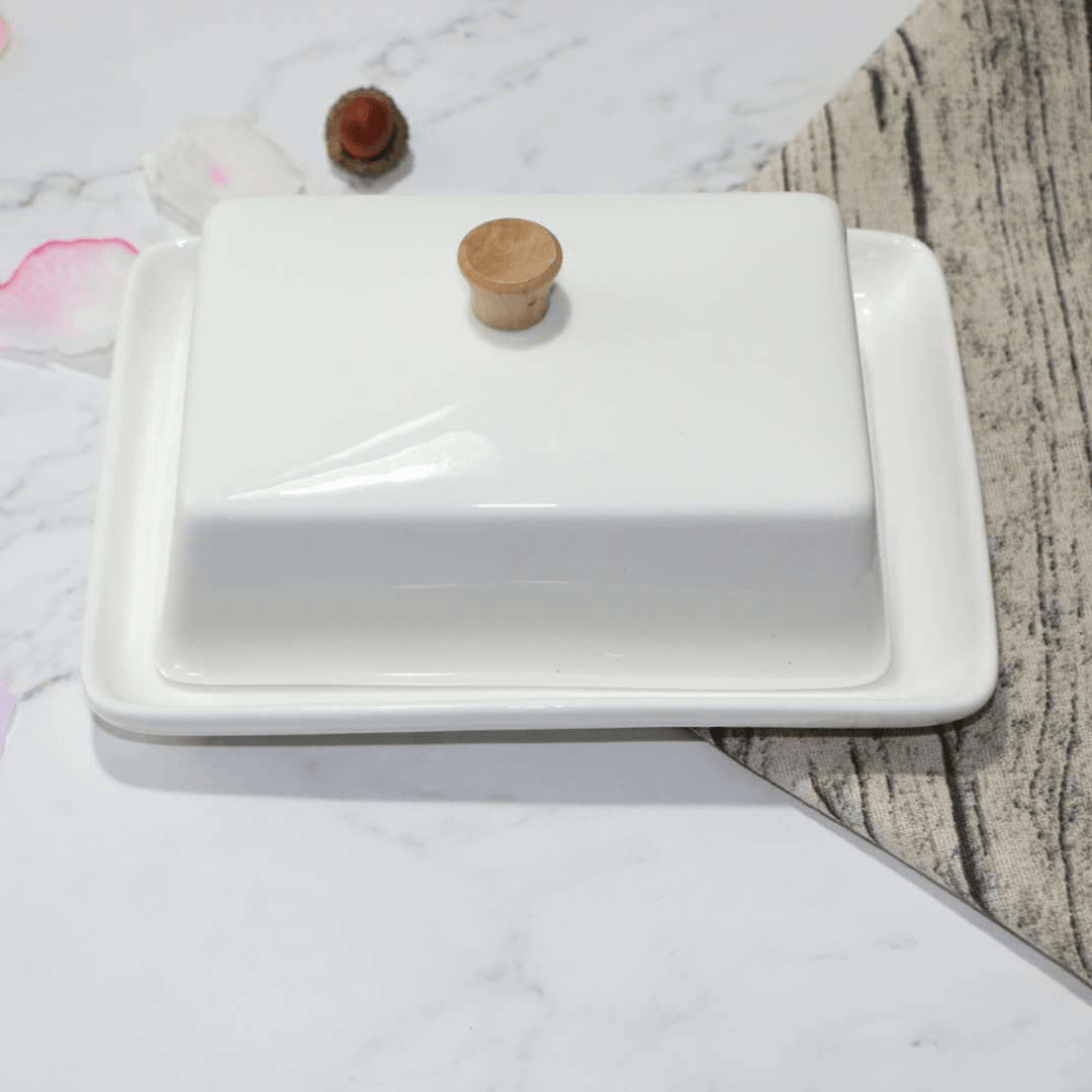 Porcelain Butter Dish with Lid Holder Serving Storage Tray Plate Storage Container Pizza Plate - MRSLM