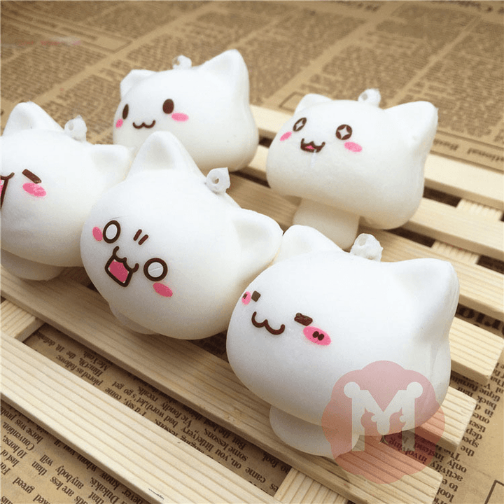 Squishy Toys Mushroom Cat Kawaii Cartoon Cute Face Decor Bag Cell Phone Straps - MRSLM