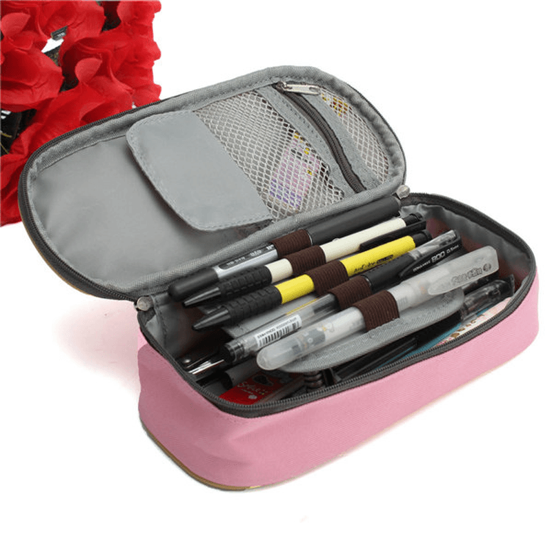Large Capacity Canvas Zipper Pencil Case Pen Cosmetic Travel Makeup Bag - MRSLM