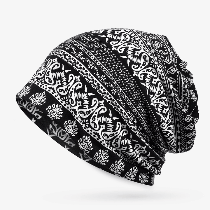 Ethnic Printting Beanie Hats Scarf Cotton Double Use Turban - MRSLM