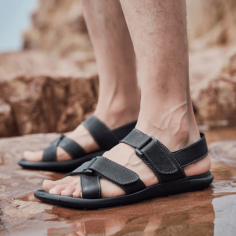 Men Classic Casual Soft Insole Cowhide Beach Sandals - MRSLM