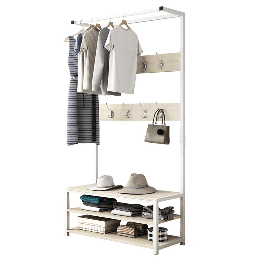60/80Cm Hat and Coat Stand Cloth Shoe Rack Hanger Hooks Shelf Free Standing - MRSLM
