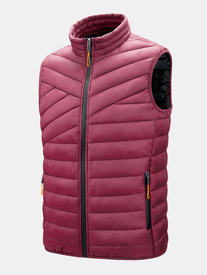 Mens Solid Quilted Zip Front Sleevless Padded Vests with Welt Pocket - MRSLM