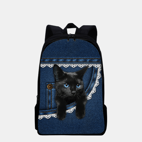 Women Oxford Cloth Cat Printing Large Capacity School Bag Backpack - MRSLM