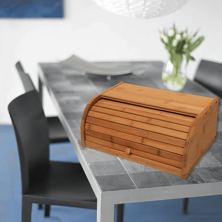 Nature Bamboo Wooden Roll up Kitchen Bread Box Bin Storage Holder Baskets Container - MRSLM