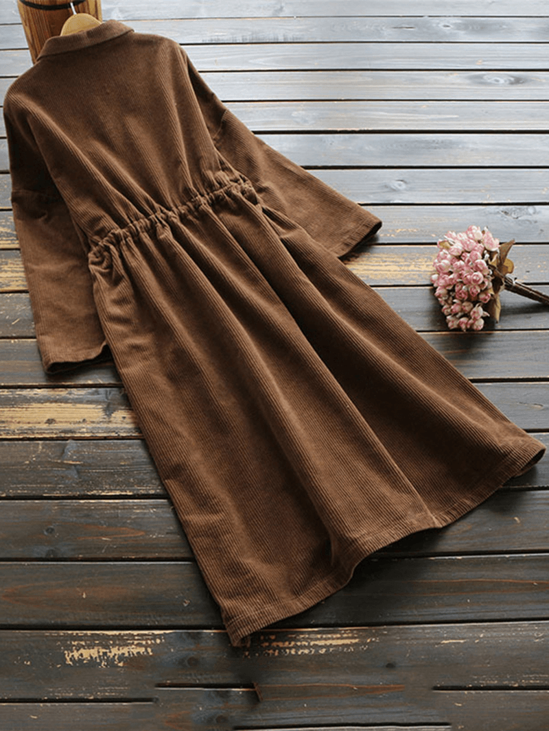 Corduroy Long Sleeve Drawstring Waist Vintage Coats - MRSLM