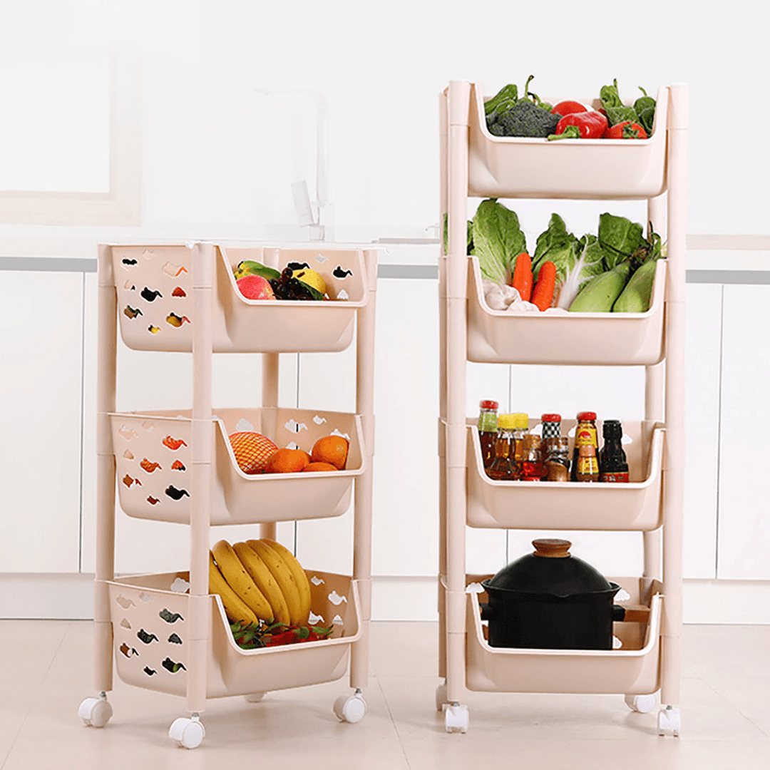 3/4 Tier Kitchen Vegetables Storage Trolley Cart Shelf Wheels Room Rack Stand - MRSLM